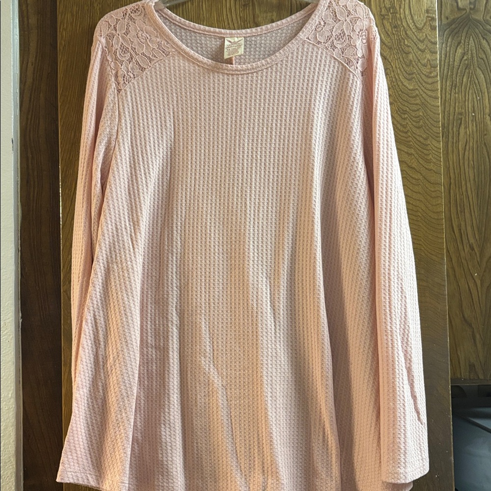 Faded Glory, laced, long sleeved top. Soft and comfortable. Light blush color.